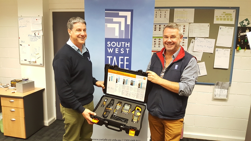 South West TAFE accepting Testo's donated electrical demo kit.