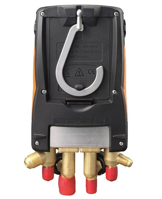 Testo's 557 design is optimised for ease-of-use - the hook on the back means technicians can work hands free.