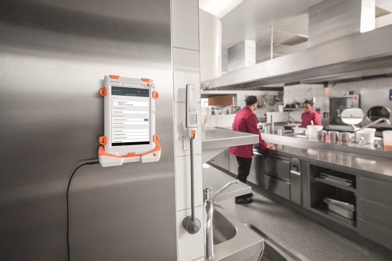 A Saveris monitor in place in a commercial kitchen.